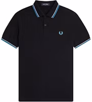 FRED PERRY Black/Blue Short Sleeve Polo Shirt with Embroidered Logo. M3600-V18 FRED PERRY Black/Blue Short Sleeve Polo Shirt with Embroidered Logo. M3600-V18