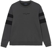 FRED PERRY Black Embroidered Laurel Wreath Striped Pullover Sweatshirt FPXSWSM4195MJ FRED PERRY Black Embroidered Laurel Wreath Striped Pullover Sweatshirt FPXSWSM4195MJ