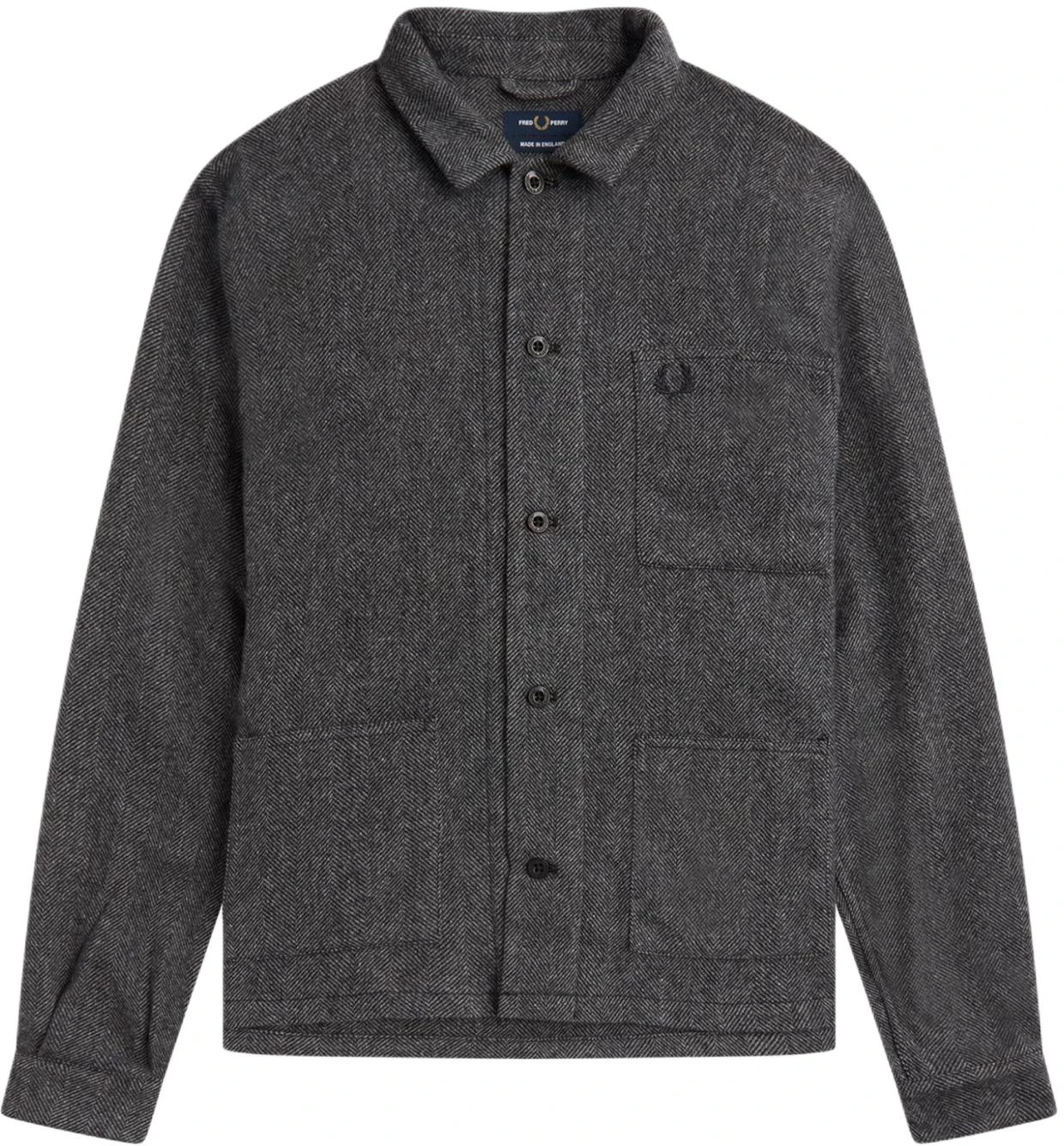 fred-perry-black-herringbone-logo-print-long-sleeve-overshirt-jacket-m4871-102