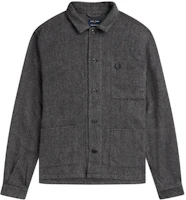 FRED PERRY Black Herringbone Logo Print Long-Sleeve Overshirt Jacket M4871-102 FRED PERRY Black Herringbone Logo Print Long-Sleeve Overshirt Jacket M4871-102