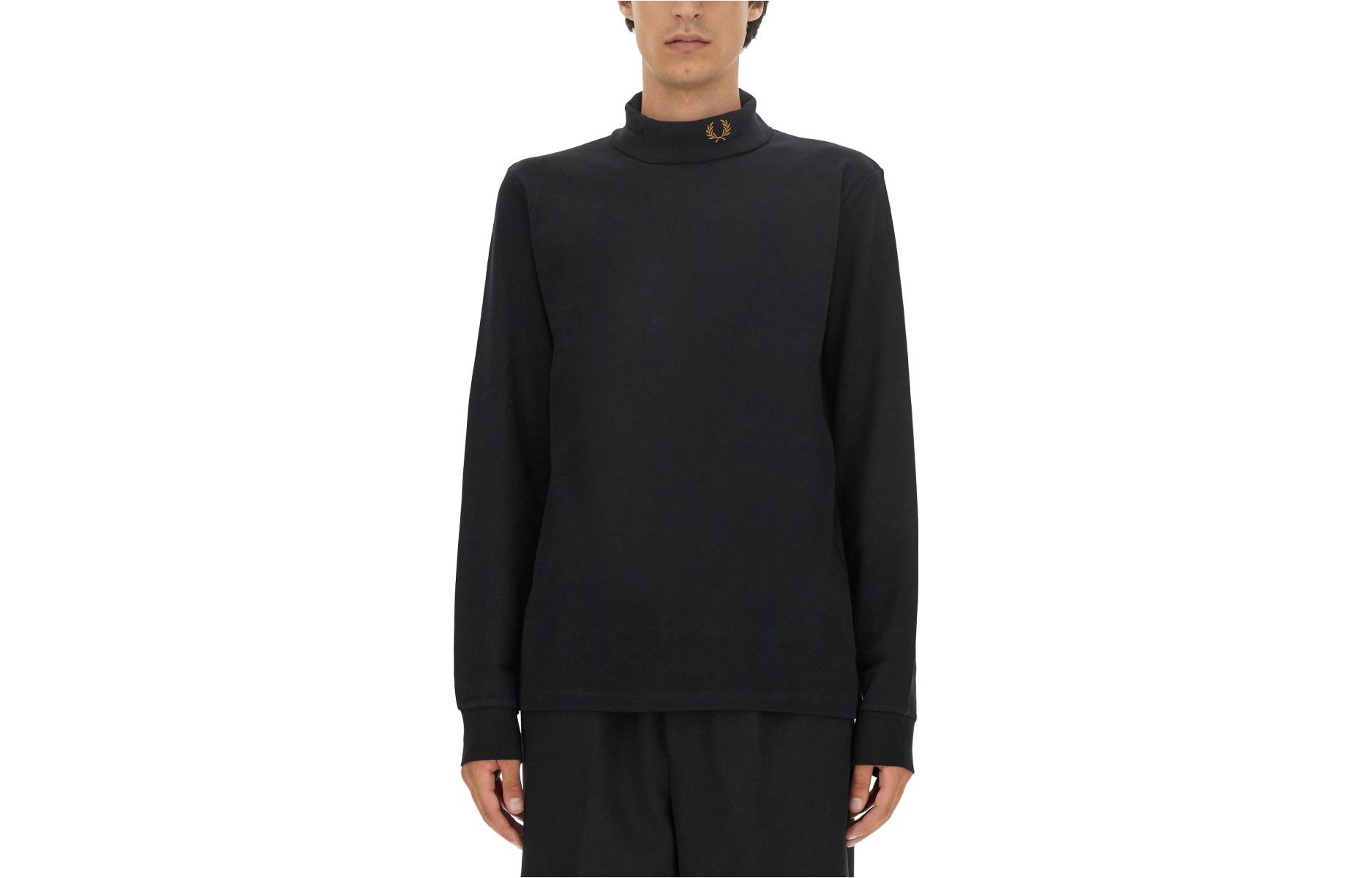 FRED PERRY Black High-Neck Fitted Long-Sleeve Sweatshirt Plain Design FPM164347102