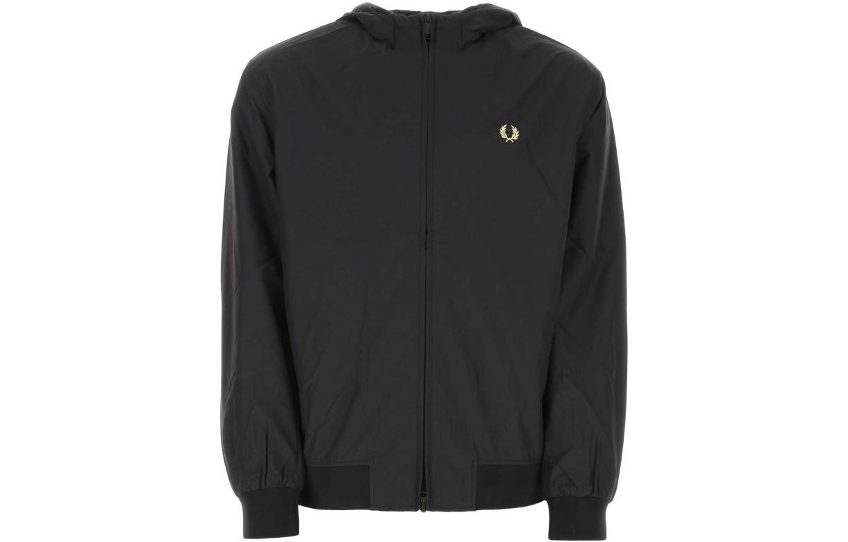 FRED PERRY Black Hoodie Jacket with Chest Logo J2661102