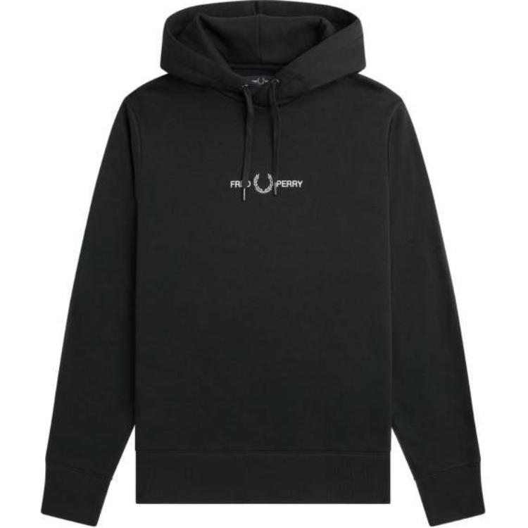 FRED PERRY Black Hoodie with Letter Print Pullover Long Sleeves FPM472847184