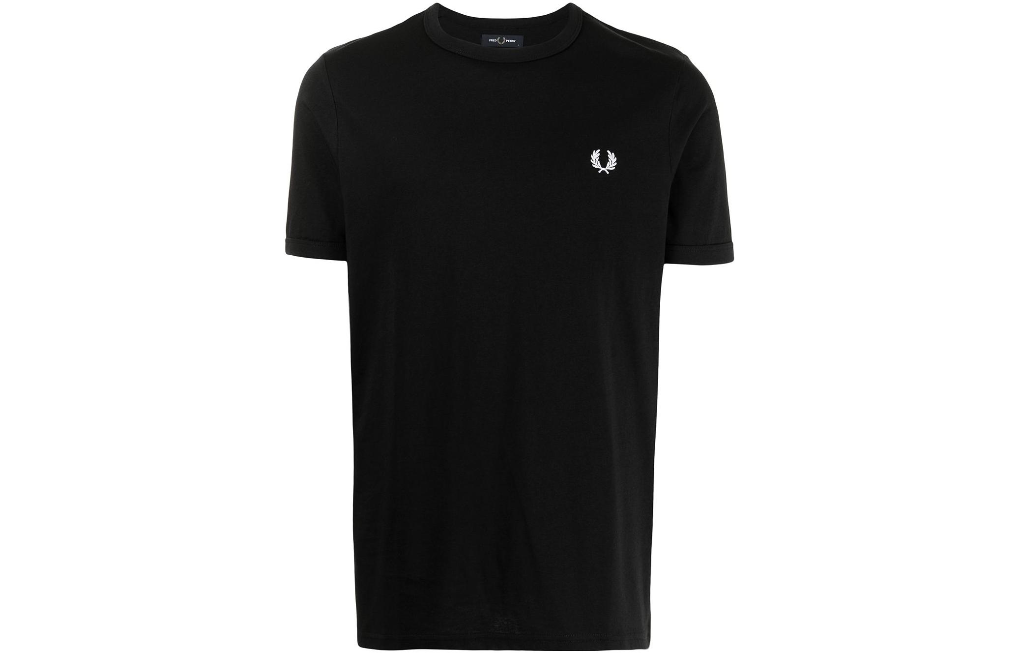 FRED PERRY Black Logo Embroidery Crewneck T-Shirt Retro Style M3519102