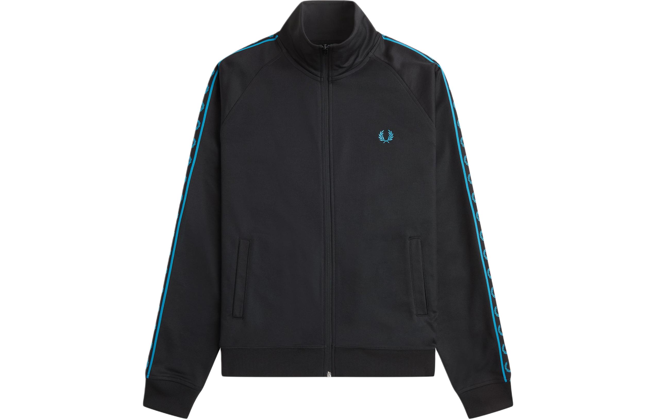 FRED PERRY Black Pattern Print Zip-Up Jacket with Stand Collar J5557-S66