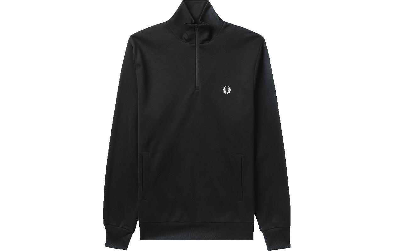 FRED PERRY Black Stand Collar Pullover Loose Long-Sleeve Jacket FPXJKJ5554XMK