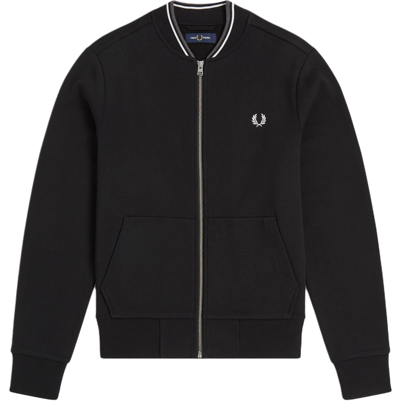 FRED PERRY Black Zip-Up Jacket with Embroidered Logo and Baseball Collar J7504-184