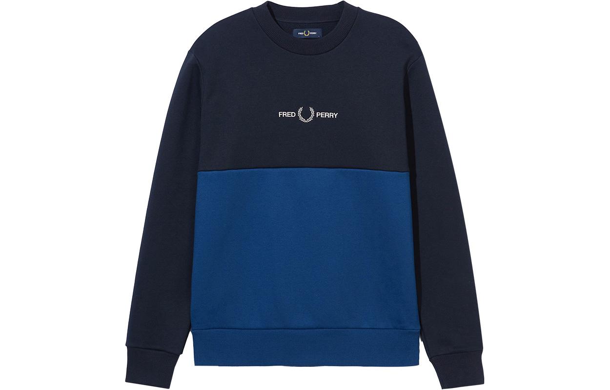 FRED PERRY Blue Crewneck Sweatshirt with Letter Pattern. FPXSWM4698XMK-BLX
