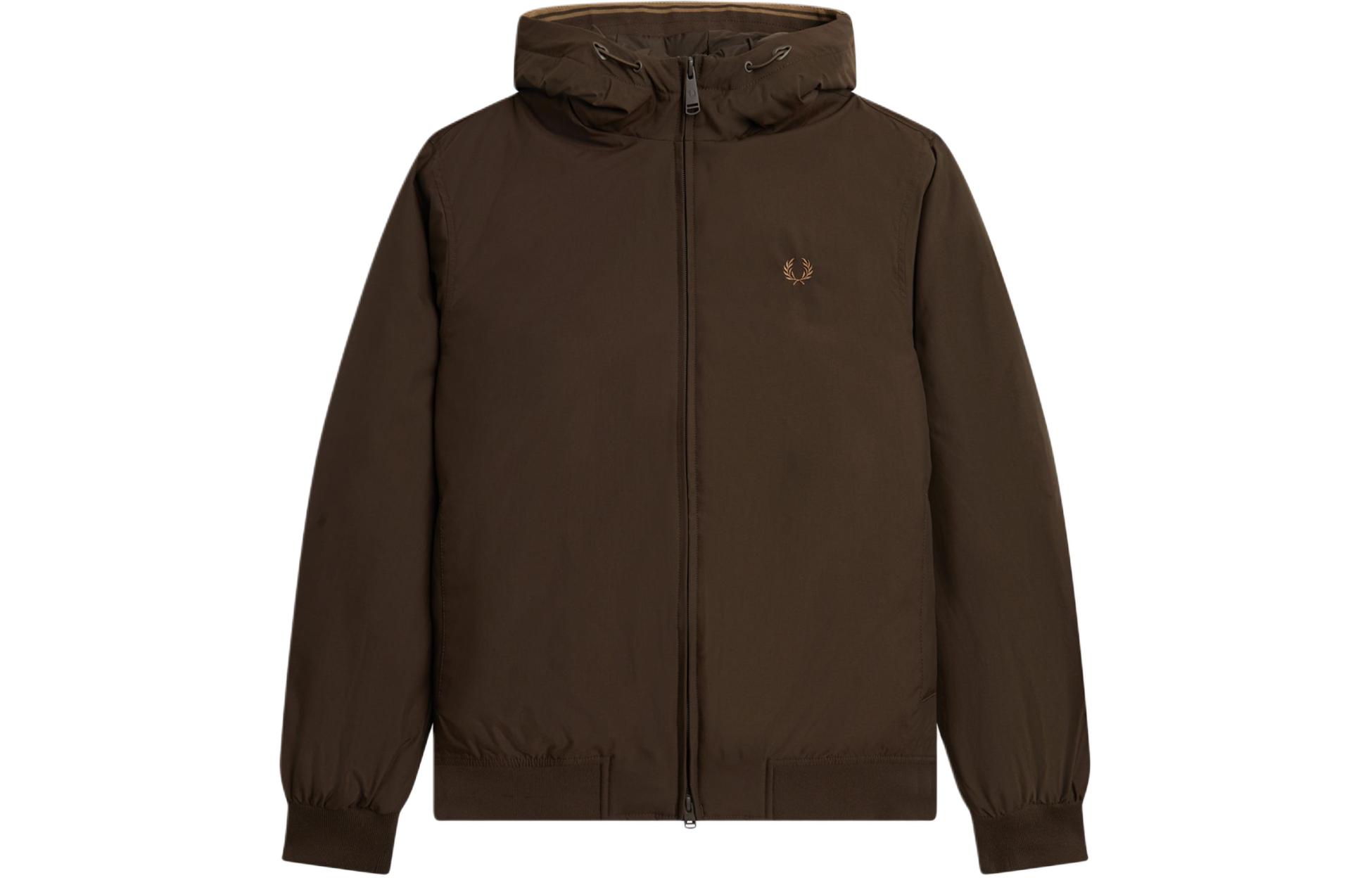 FRED PERRY Brown Zip-Up Hoodie Jacket with Long Sleeves J2585-Q21