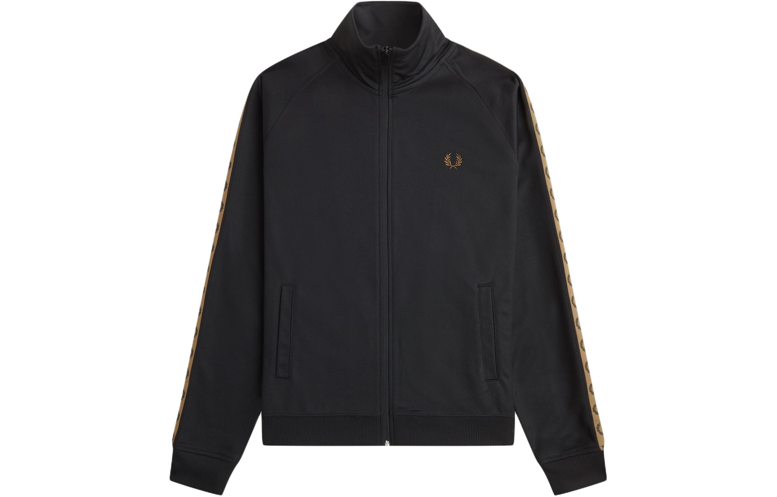 FRED PERRY Contrast Tape Track Jacket Black Zip-Up High Collar Jacket J5557-S77