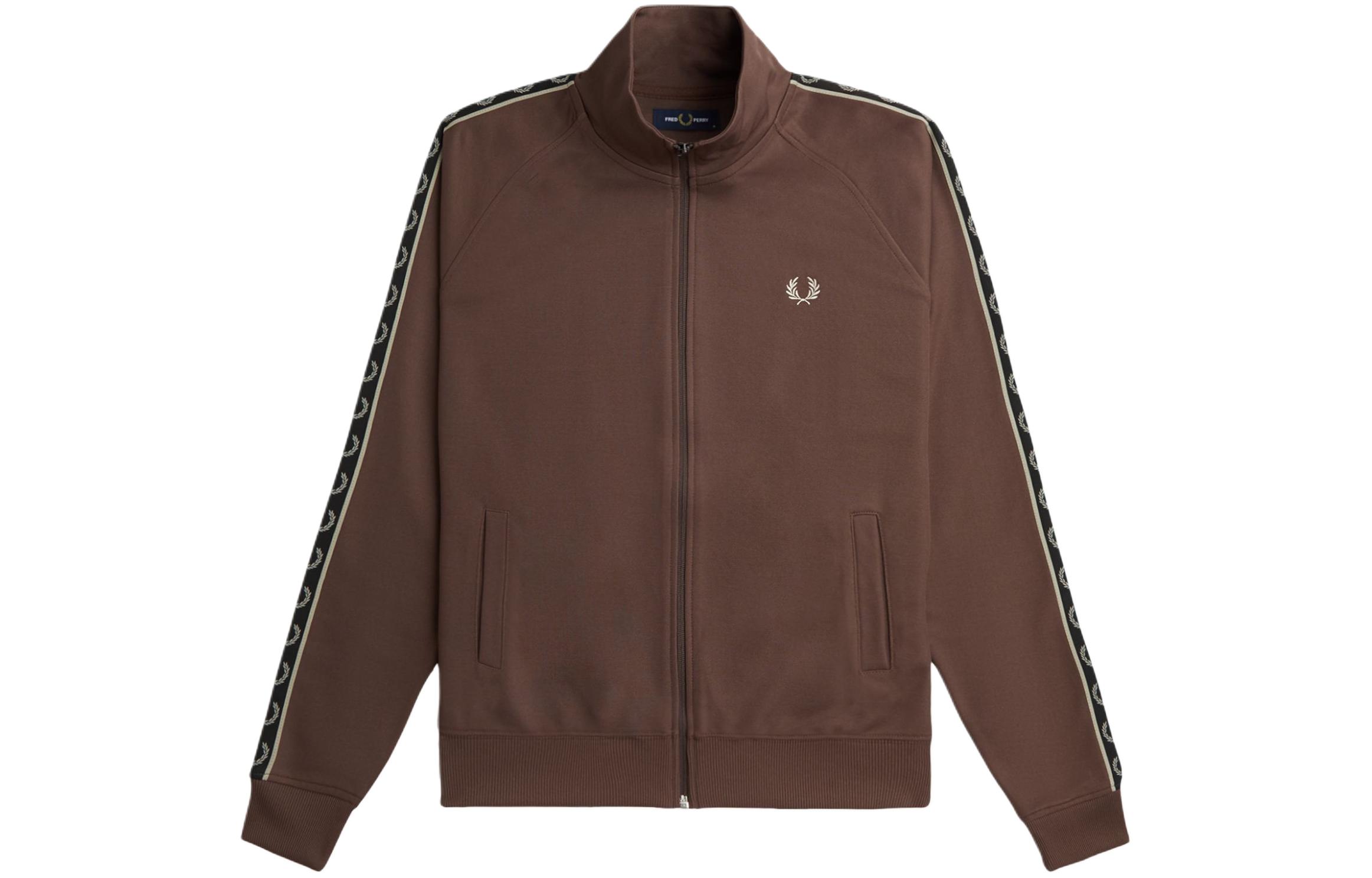 FRED PERRY Contrast Tape Track Jacket Brown Laurel Logo Stand Collar Jacket J5557-U85