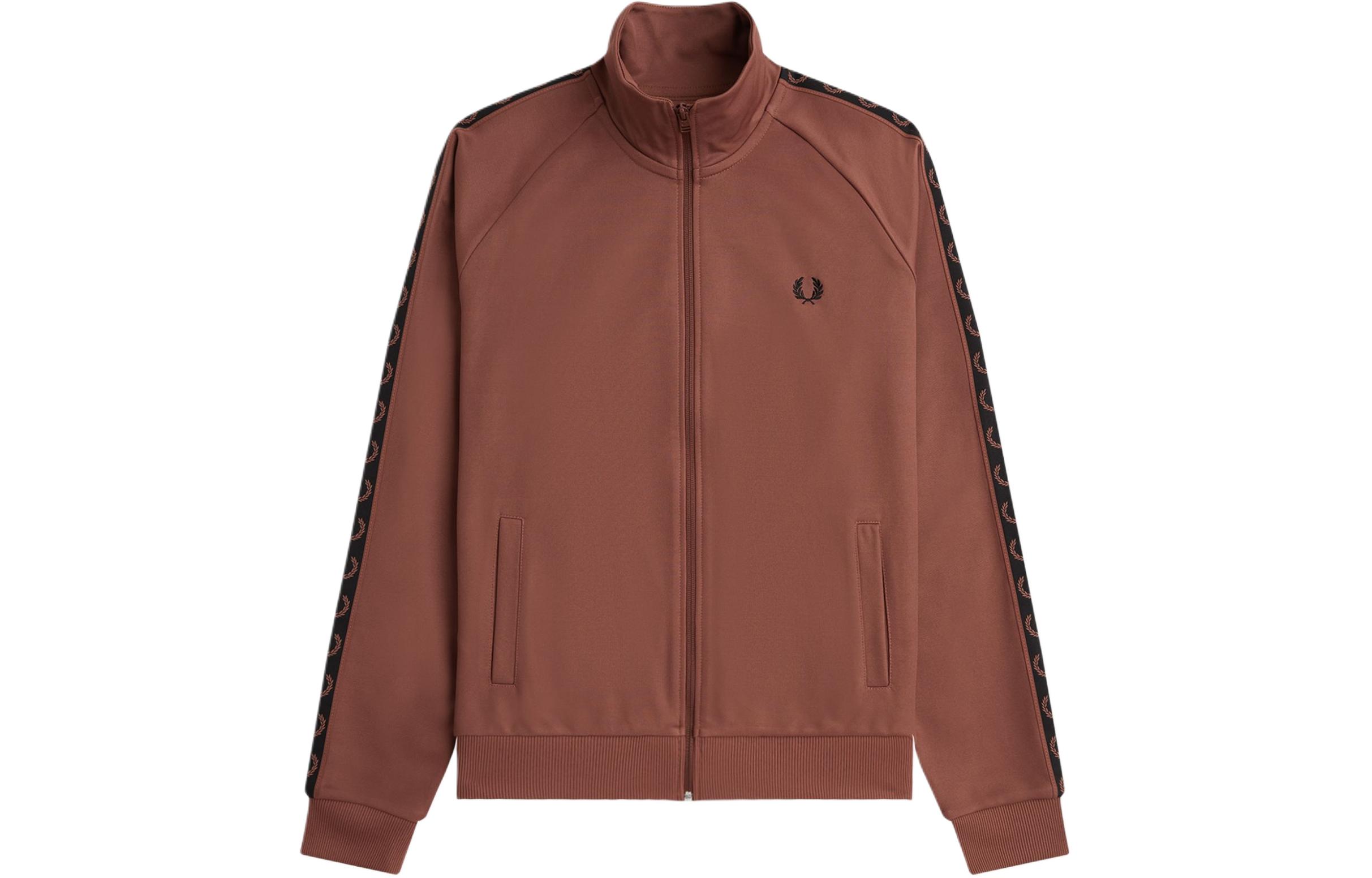 FRED PERRY Contrast Tape Track Jacket Brown Logo Print Zip-Up Jacket J5557-S71
