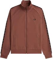 FRED PERRY Contrast Tape Track Jacket Brown Logo Print Zip-Up Jacket J5557-S71 FRED PERRY Contrast Tape Track Jacket Brown Logo Print Zip-Up Jacket J5557-S71