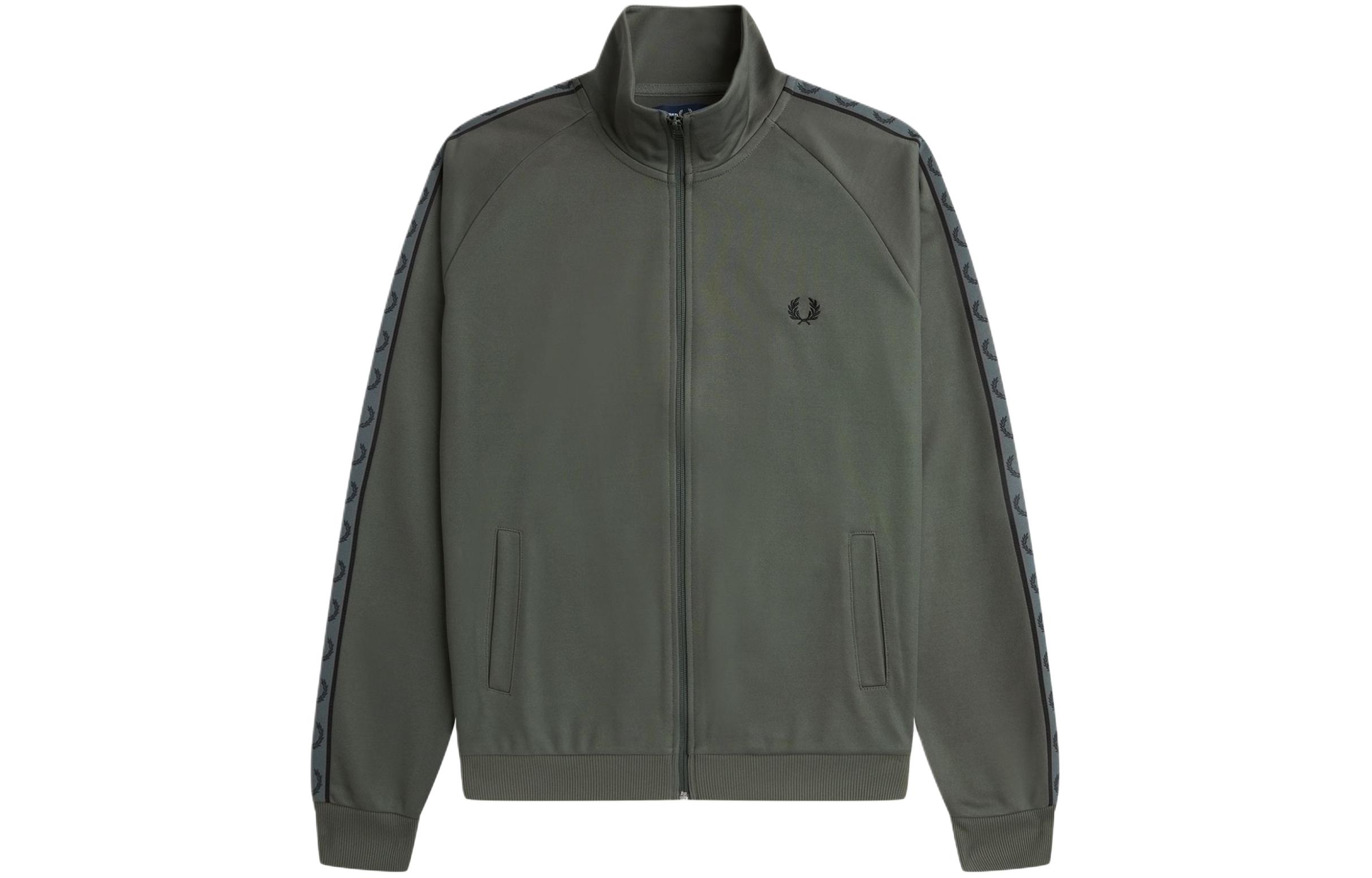 FRED PERRY Contrast Tape Track Jacket Green Zippered Logo Jacket J5557-T18