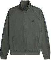 FRED PERRY Contrast Tape Track Jacket Green Zippered Logo Jacket J5557-T18 FRED PERRY Contrast Tape Track Jacket Green Zippered Logo Jacket J5557-T18