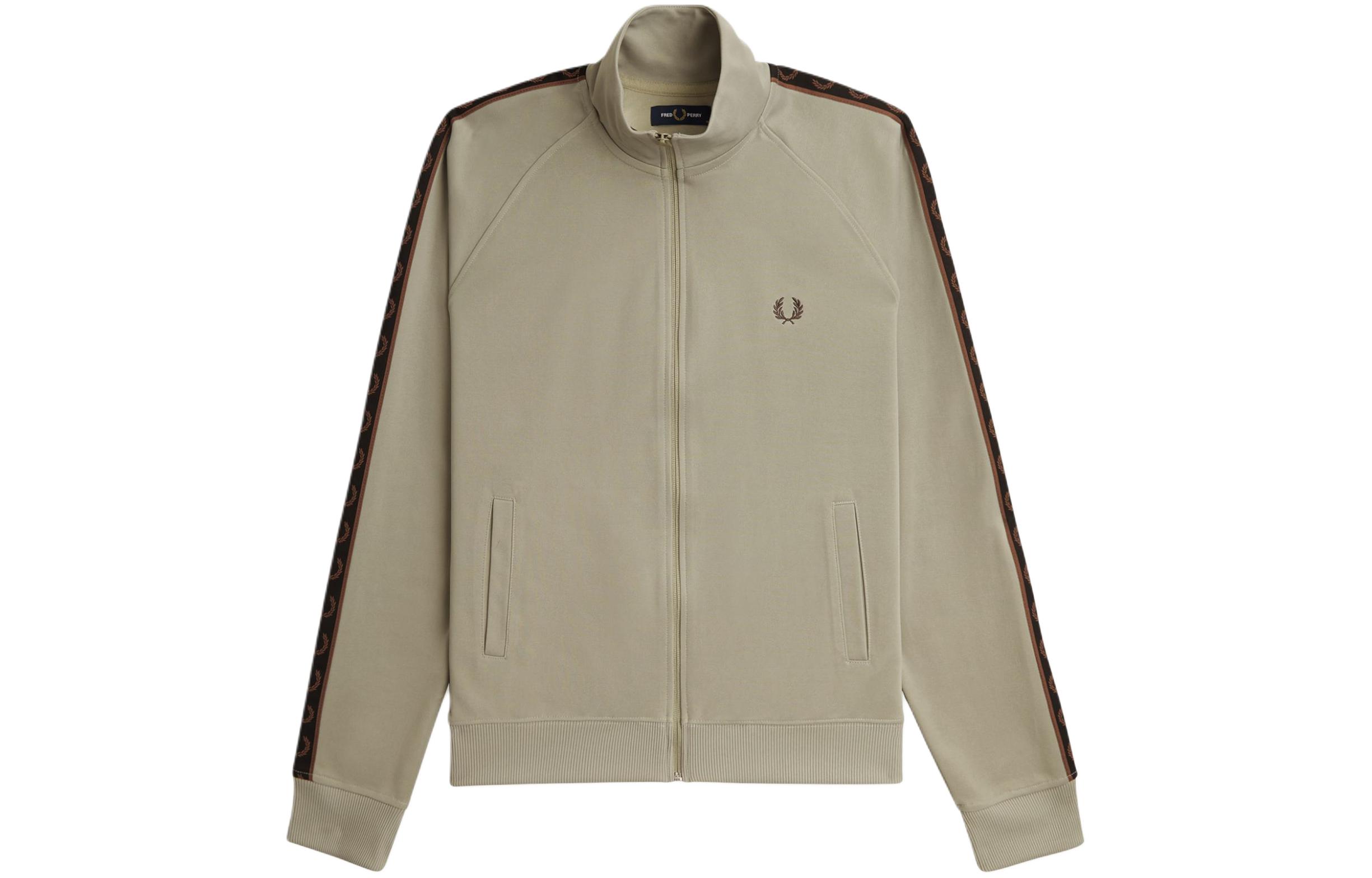 FRED PERRY Contrast Tape Track Jacket Warm Gray Zip-Up with Laurel Logo. J5557-U84