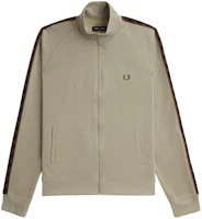 FRED PERRY Contrast Tape Track Jacket Warm Gray Zip-Up with Laurel Logo. J5557-U84 FRED PERRY Contrast Tape Track Jacket Warm Gray Zip-Up with Laurel Logo. J5557-U84
