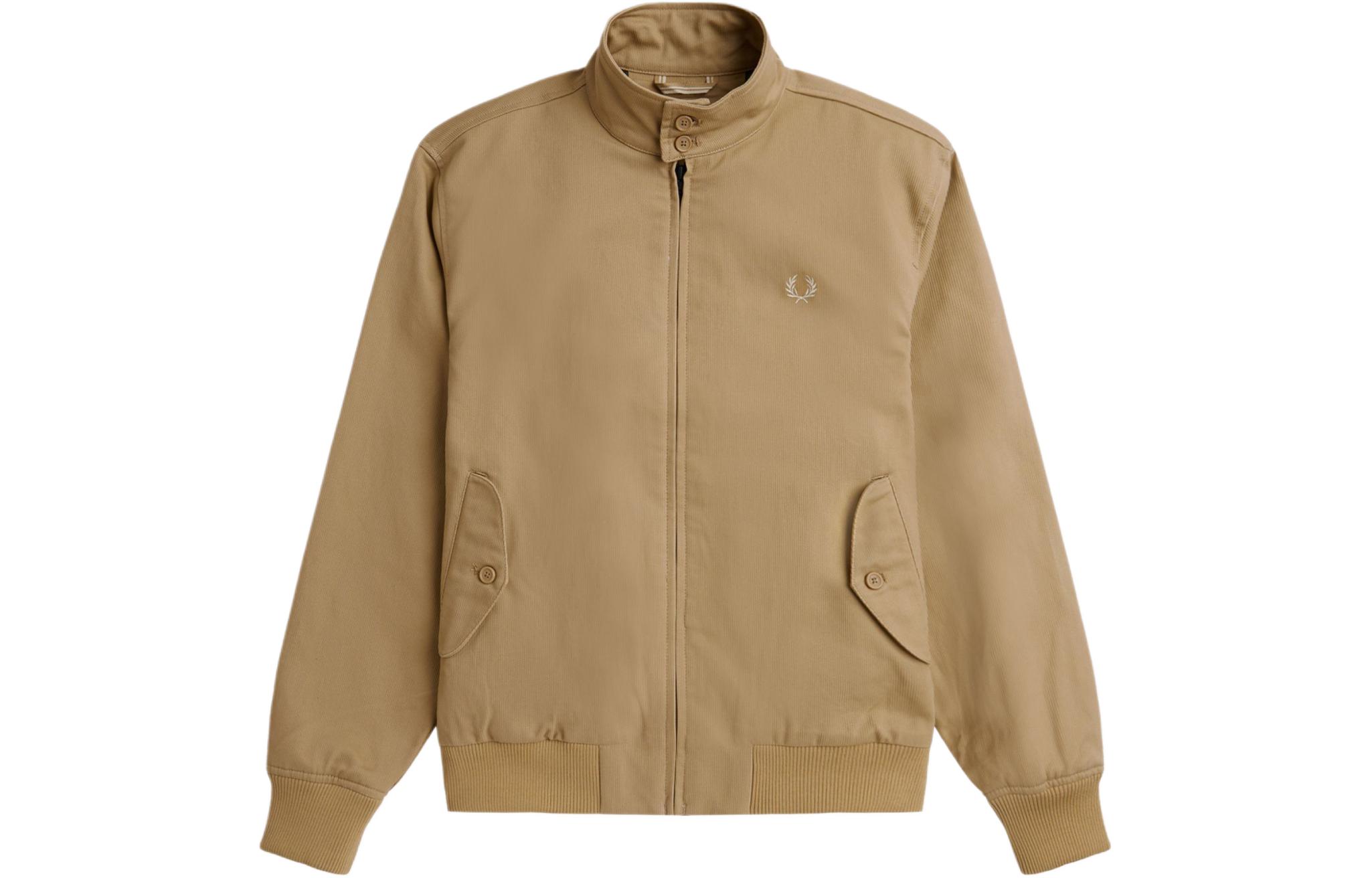 FRED PERRY Corduroy Harrington Jacket Khaki Embroidered Logo Zip-Up J7832-363