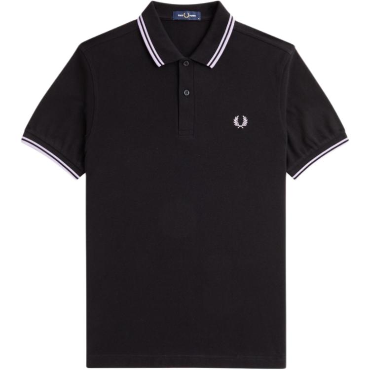 FRED PERRY Embroidered Logo Contrast Cuff Polo Shirt Black/Purple M3600-W59
