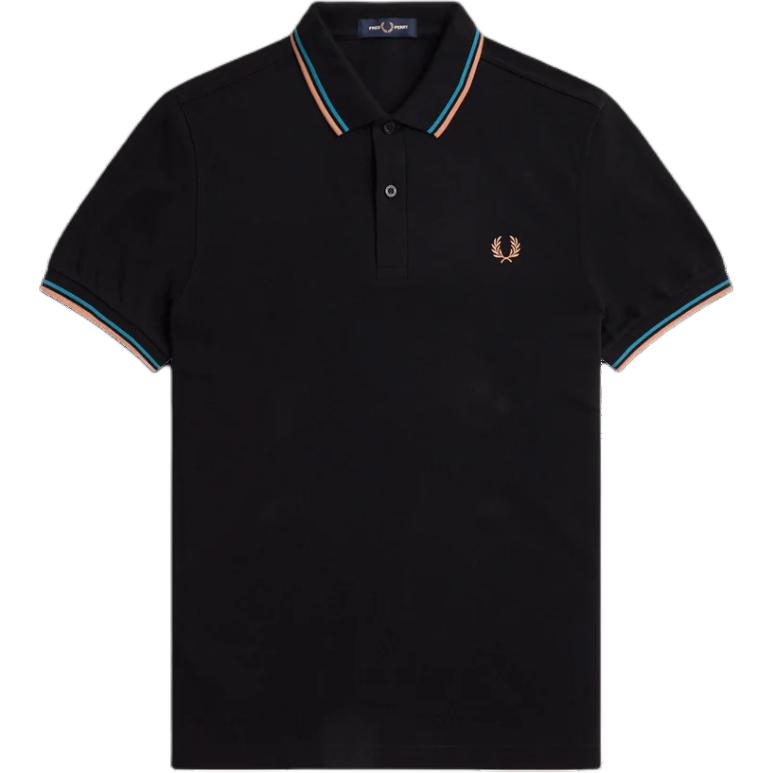 FRED PERRY Embroidered Logo Contrast Cuff Polo Shirt Black/Rust. M3600-T45