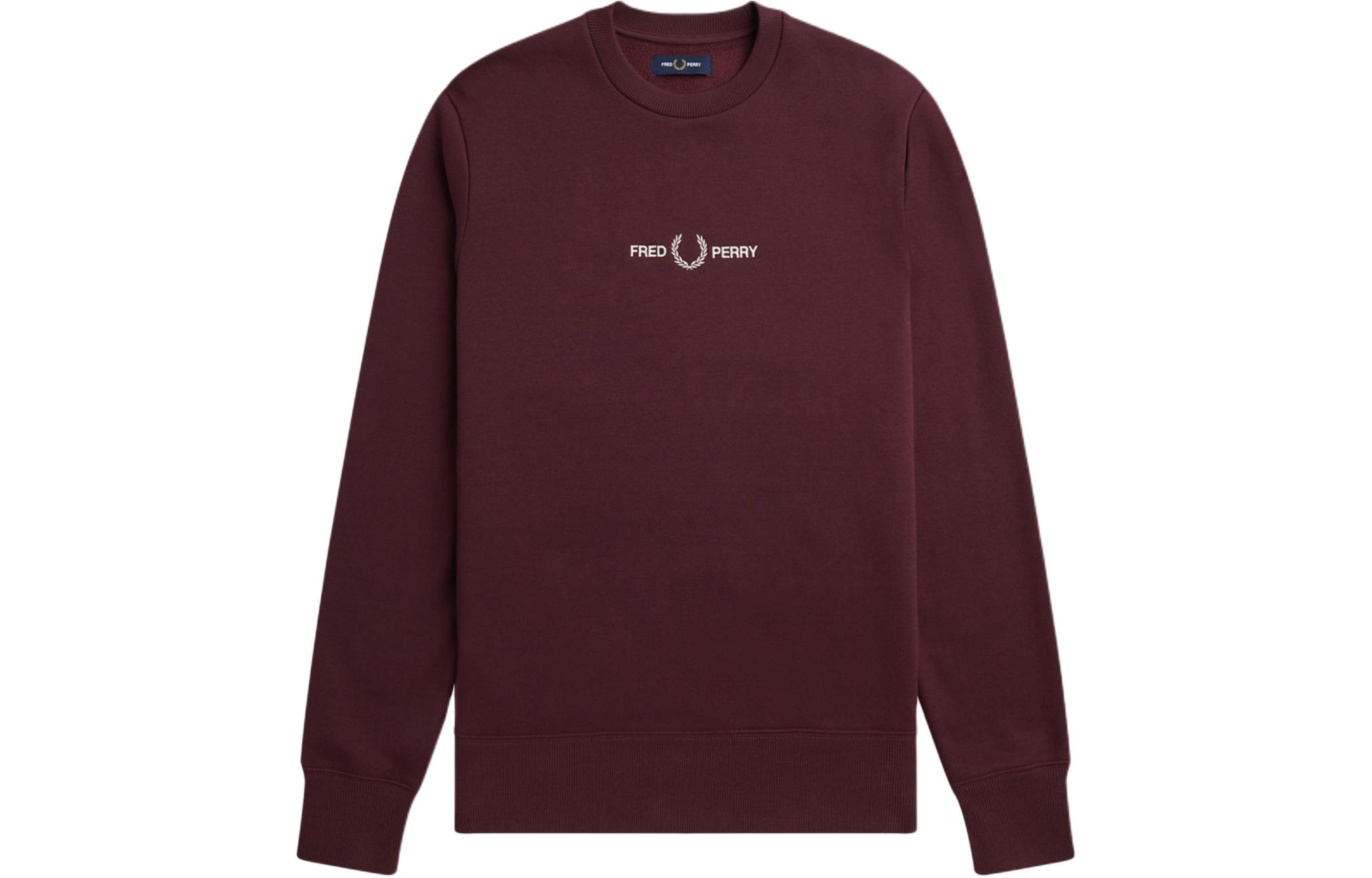FRED PERRY Embroidered Sweatshirt Red-Brown Crewneck Long-Sleeve Pullover M4727-R80