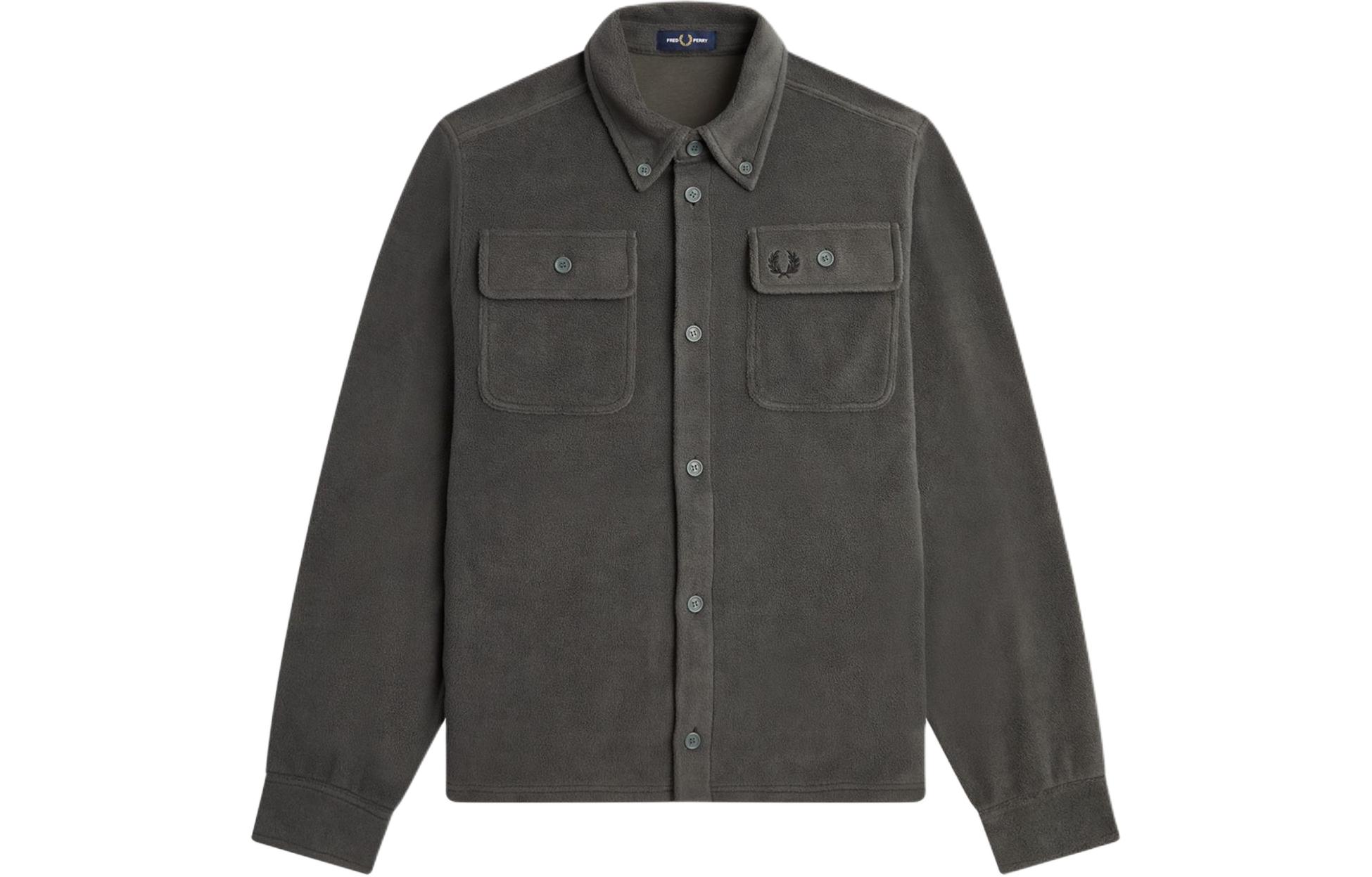 FRED PERRY Fleece Overshirt Grey Jacket with Classic Laurel Wreath Logo M4690-638