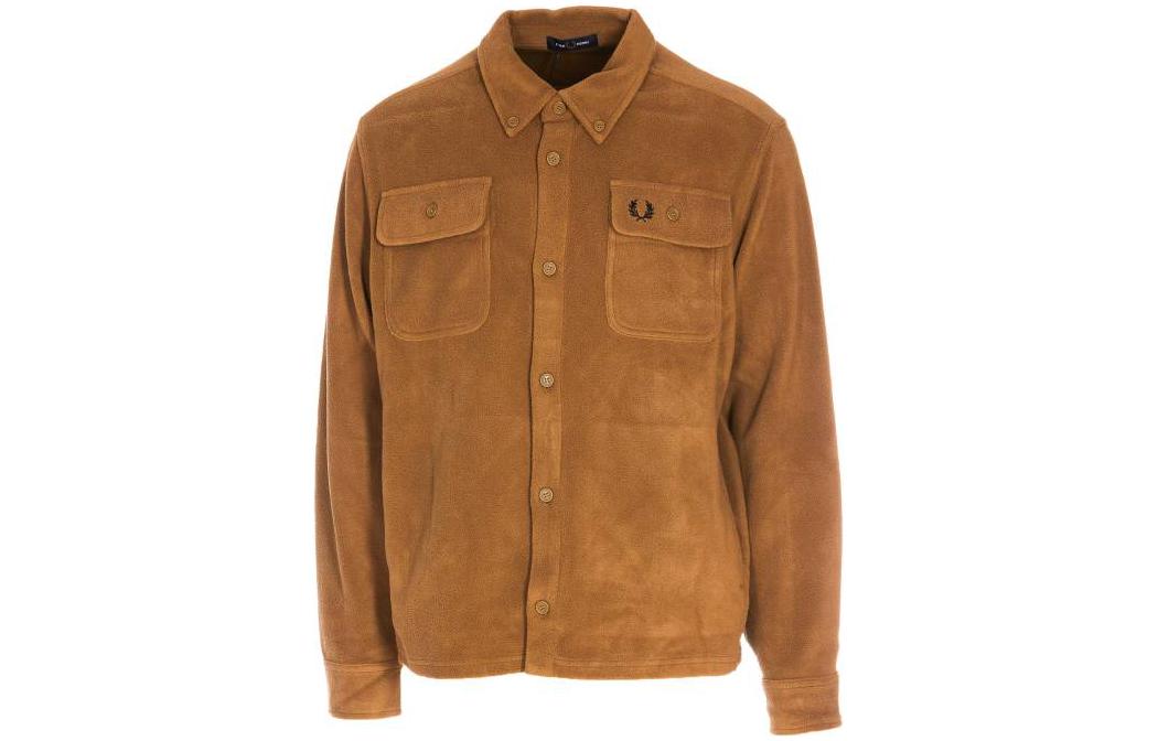 FRED PERRY FW22 Brown Plain Long-Sleeve Jacket with Chest Pocket M4690P96