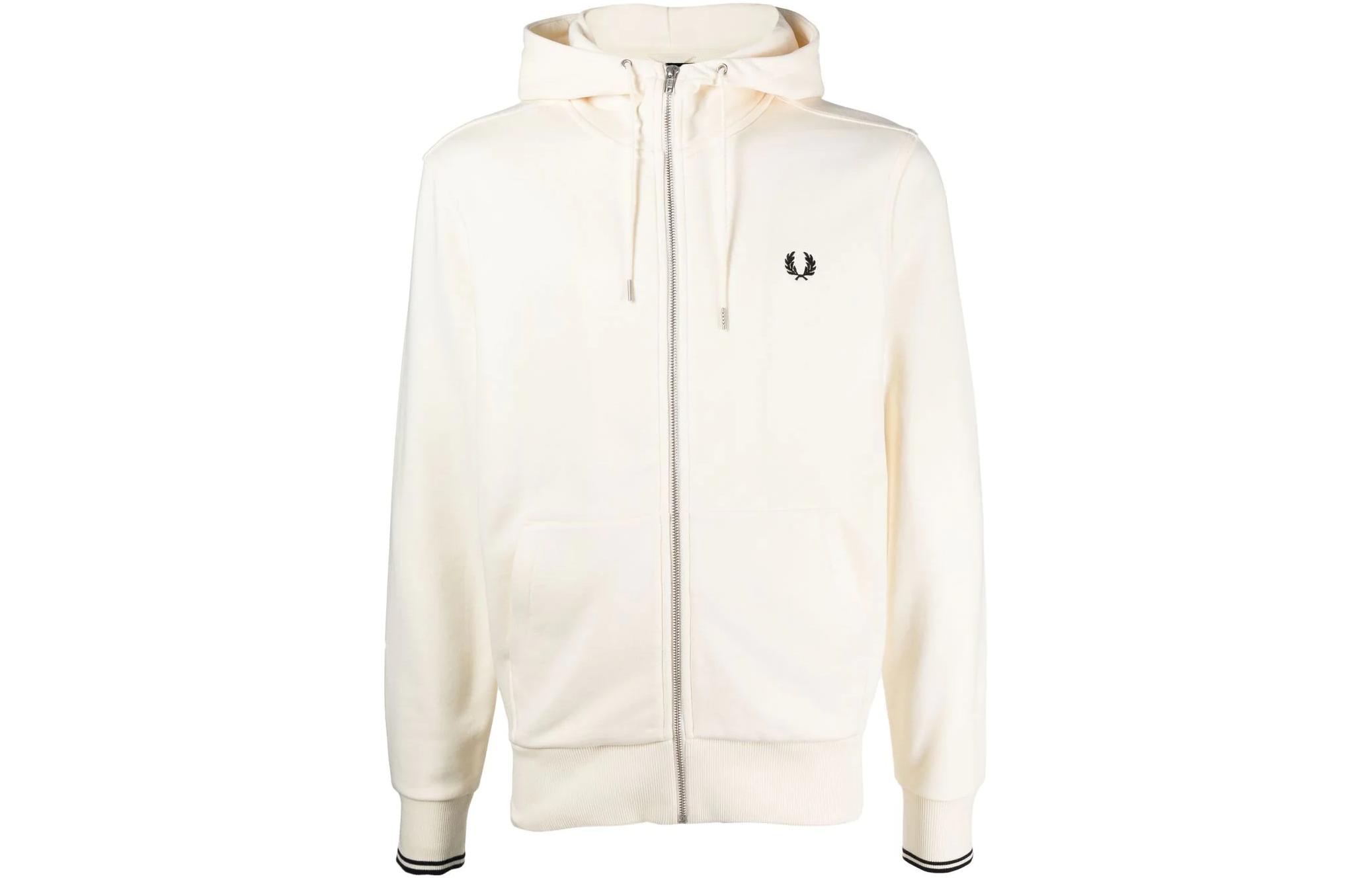 FRED PERRY FW22 Embroidered Logo Zip Hoodie Jacket Men’s Beige J7536-560