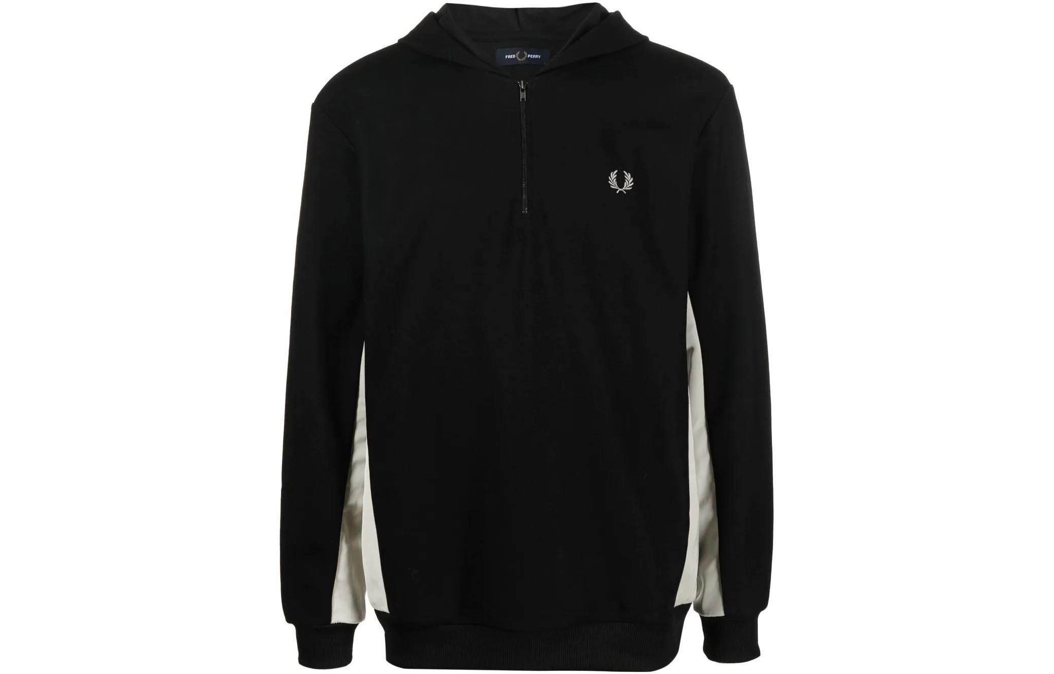 FRED PERRY FW22 Half-Zip Hoodie with Logo Embroidery - Black M4608102