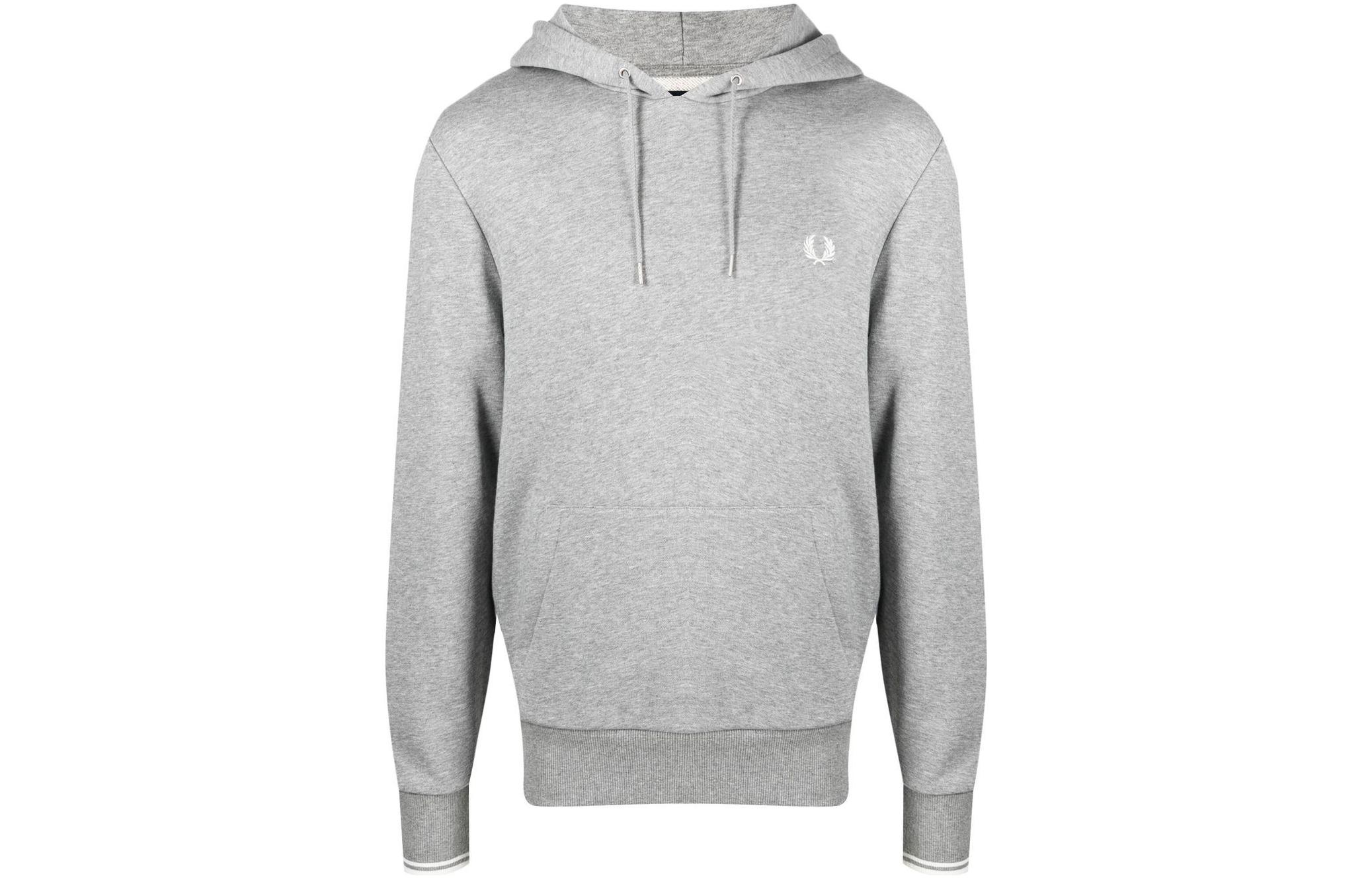 FRED PERRY FW22 Logo Embroidered Drawstring Hoodie Men’s Gray. M2643091-R49