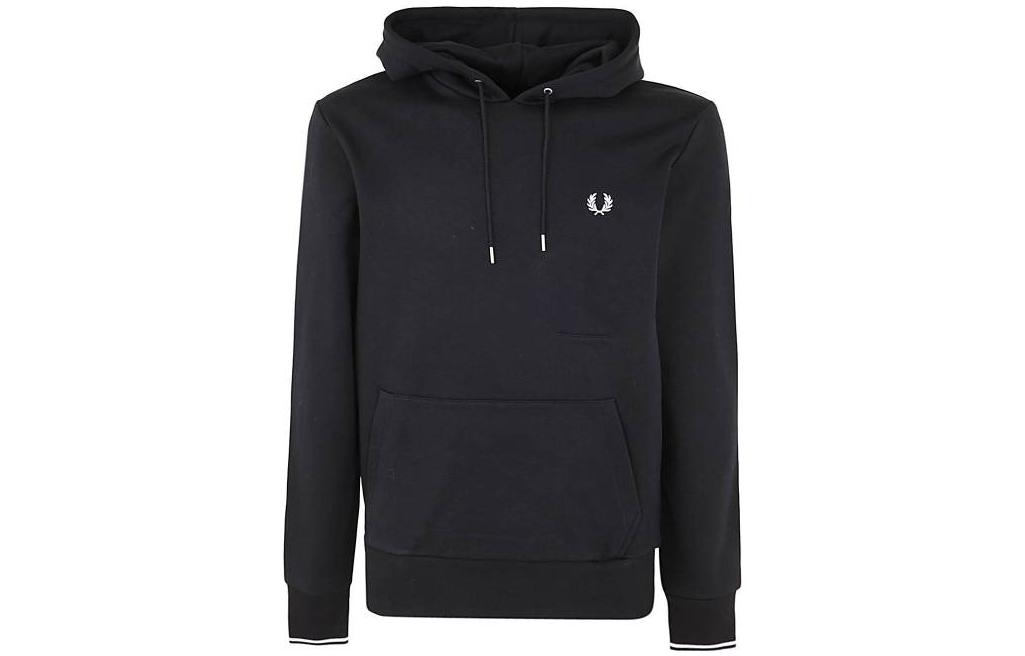 FRED PERRY FW22 Logo Embroidered Drawstring Hoodie BLACK M2643091102