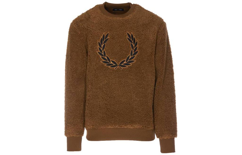 FRED PERRY FW22 Logo Print Crewneck Long Sleeve Sweatshirt Brown (). M4670P96