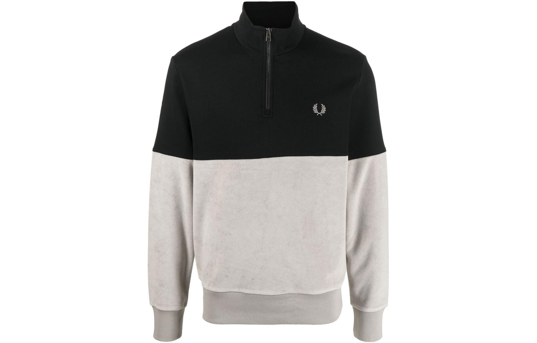 FRED PERRY FW22 Two-Tone Half-Zip Stand Collar Sweatshirt Black/Beige Mens M4714Q54