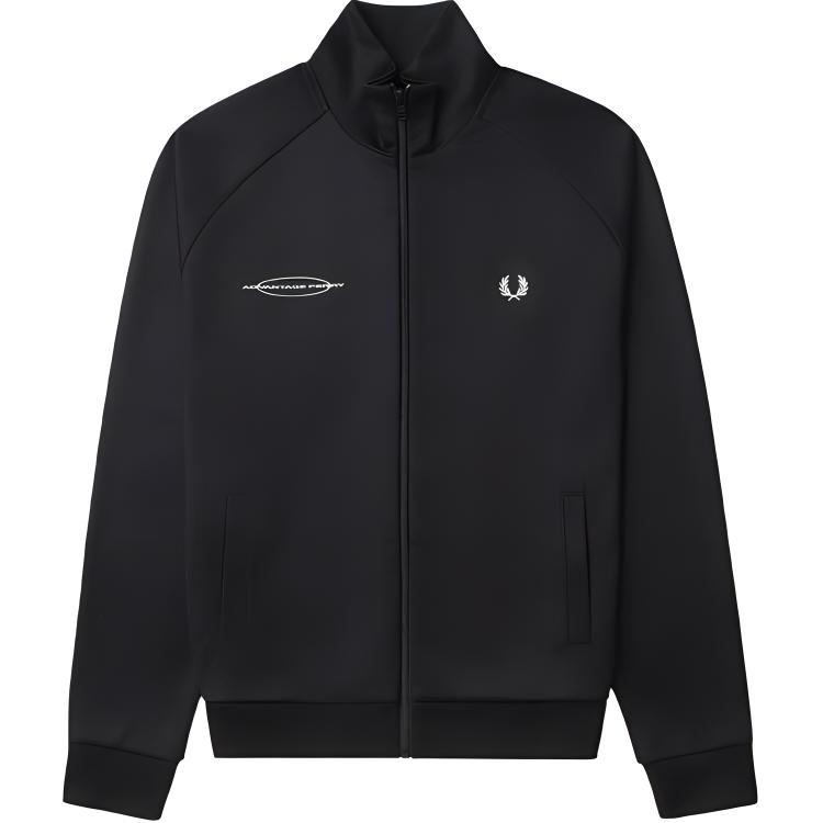 FRED PERRY FW24 Black Laurel Embroidered Zip-Up Long Sleeve Jacket Men J8562-BKX