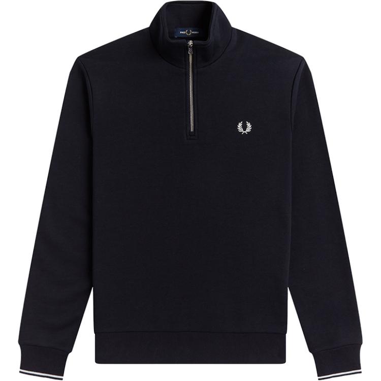 FRED PERRY FW24 Navy Blue Embroidered Knit Pullover Sweater. M3574-NYX