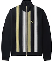FRED PERRY FW24 Navy Blue Embroidered Laurel Stripe Zip-Up Jacket Mens. J8561-NYX FRED PERRY FW24 Navy Blue Embroidered Laurel Stripe Zip-Up Jacket Mens. J8561-NYX