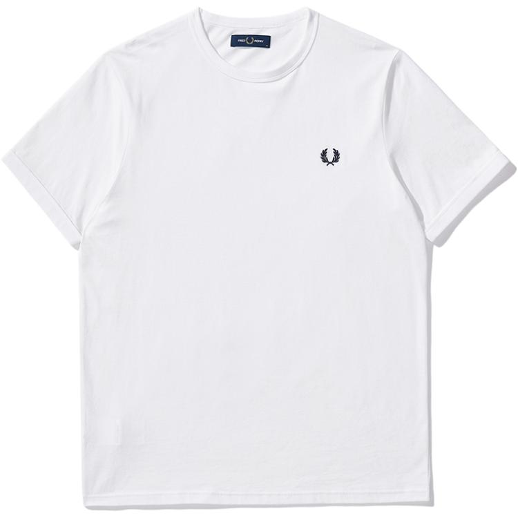 Fred Perry FW24 White Laurel Wreath Embroidered Logo Crew Neck T-Shirt Casual. M3519-WHX
