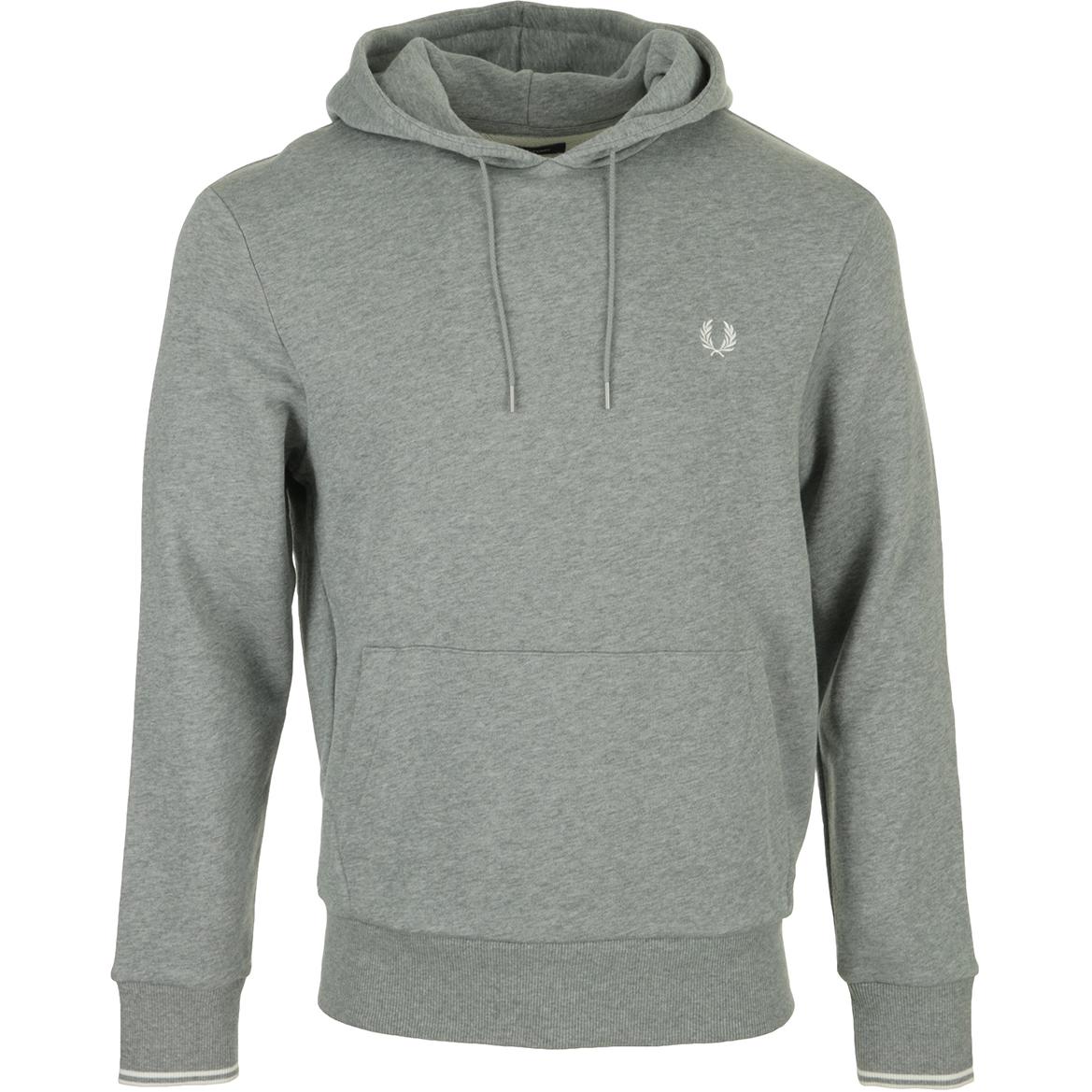 FRED PERRY Gray Solid Logo Embroidered Hoodie Long Sleeve Pullover M2643R49