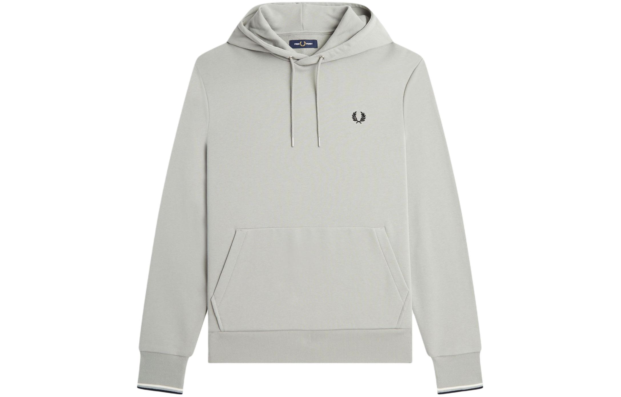 FRED PERRY Grey Hoodie with Laurel Wreath Logo and Long Sleeves. M2643-R28