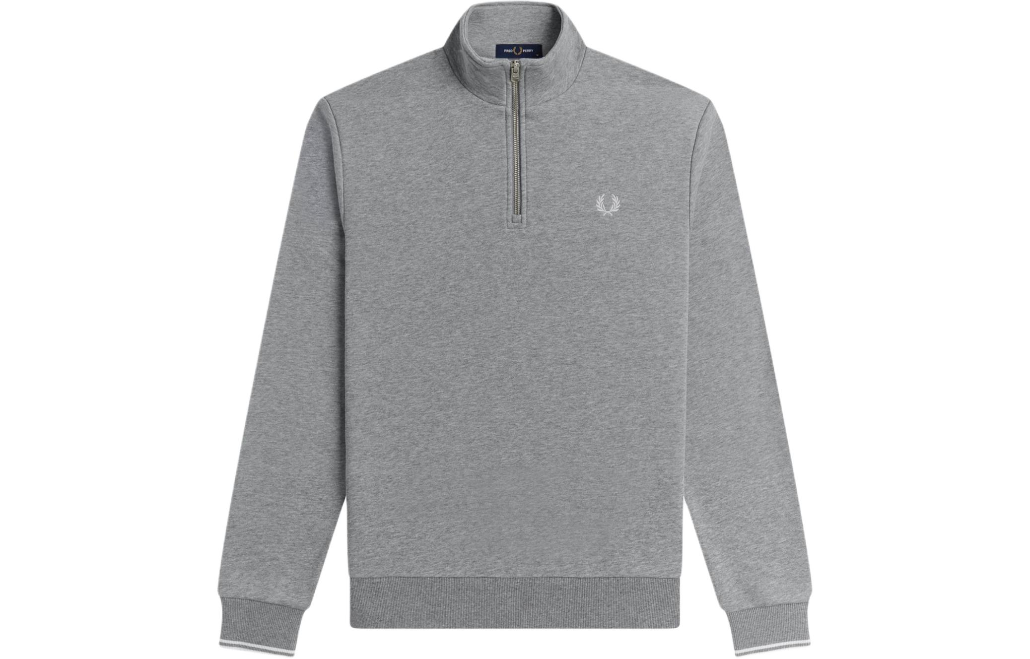 FRED PERRY Half Zip Sweatshirt Gray with Laurel Logo Embroidery for Men. M3574-420