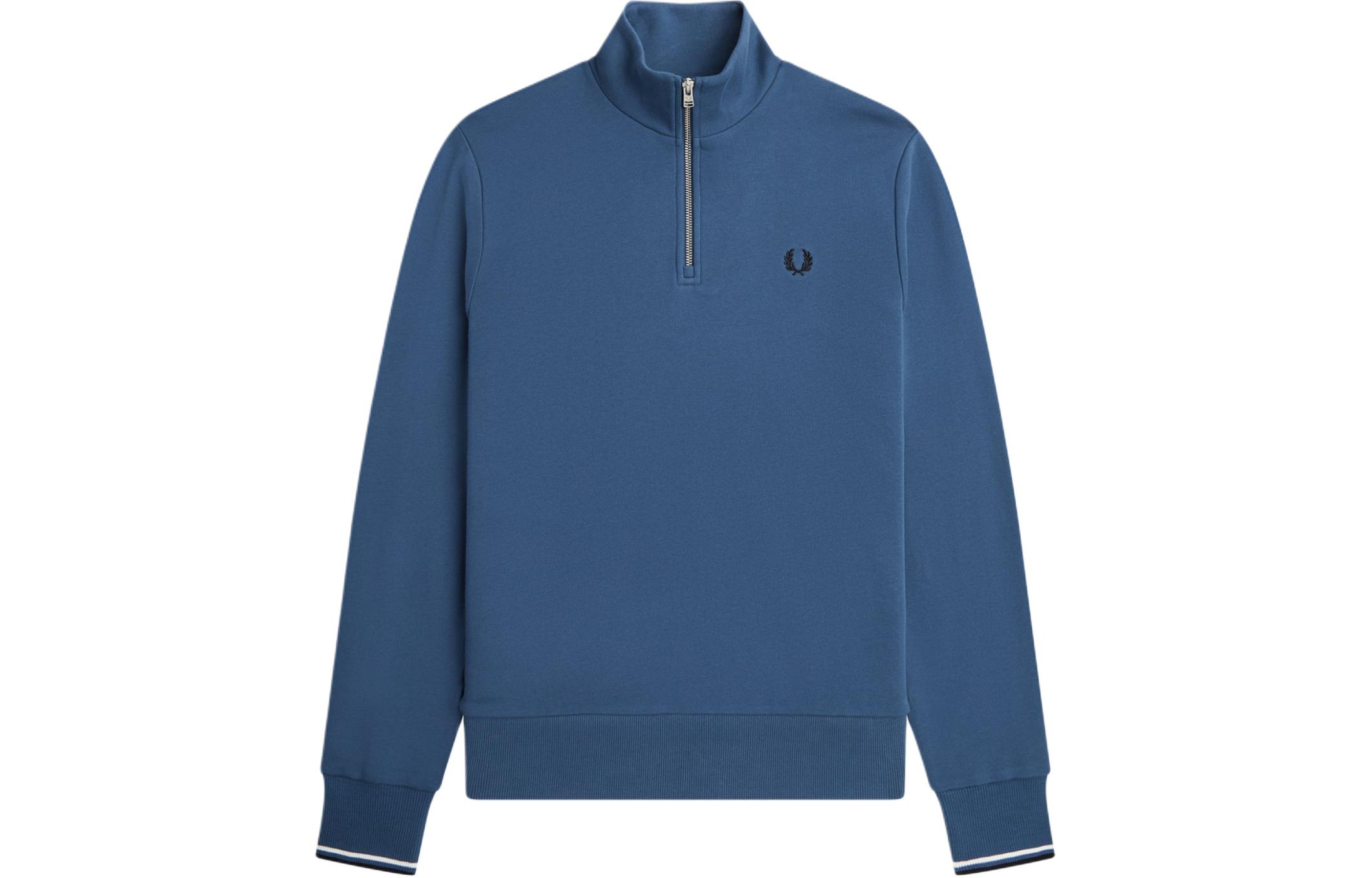 FRED PERRY Half Zip Sweatshirt Laurel Logo Midnight Blue Pullover M3574-F57