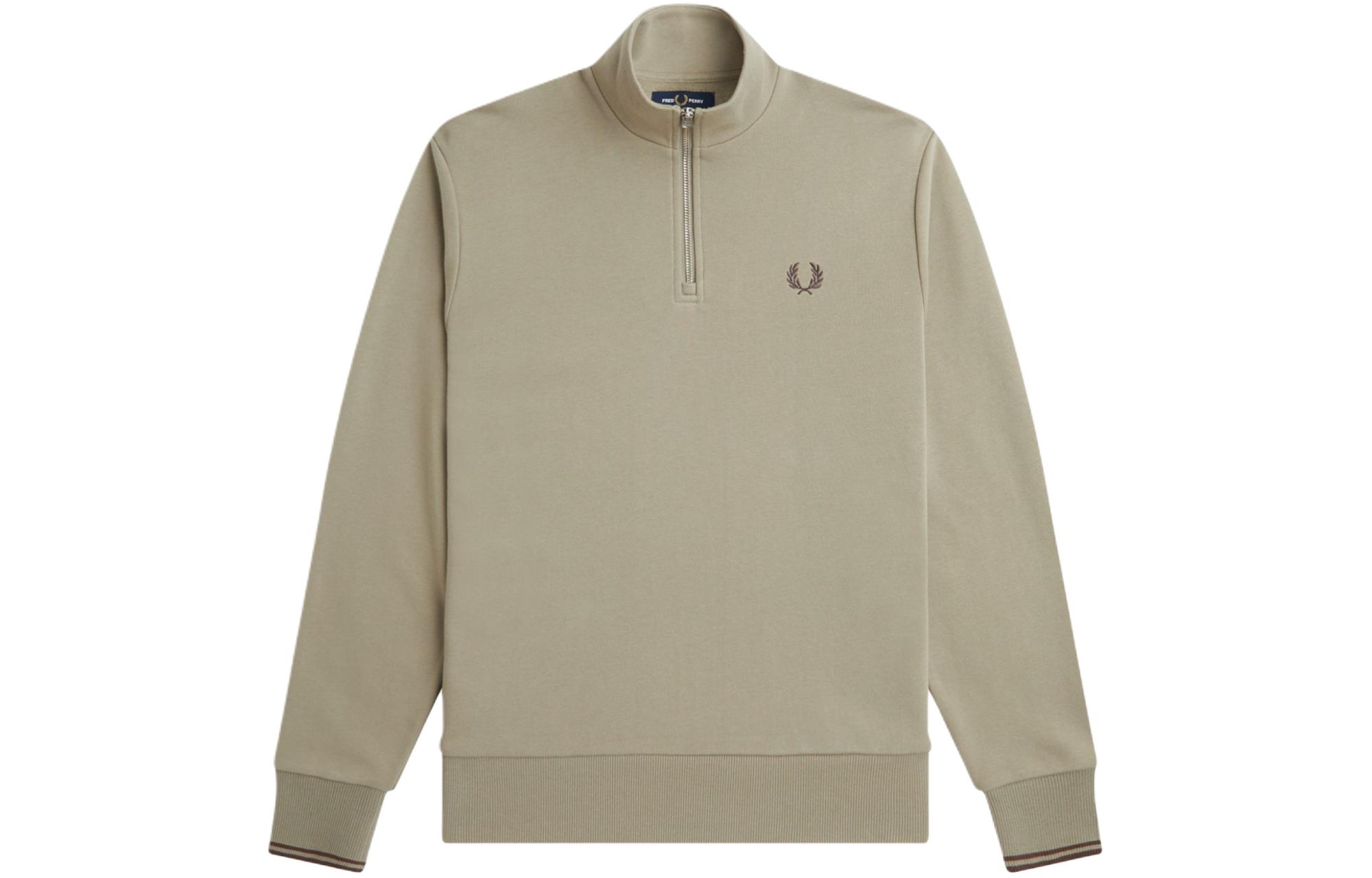 FRED PERRY Half Zip Sweatshirt Laurel Logo Warm Gray Pullover Long Sleeve M3574-U84