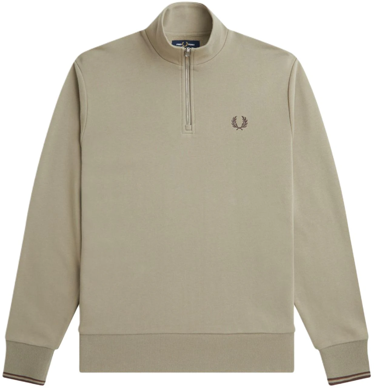 fred-perry-half-zip-sweatshirt-laurel-logo-warm-gray-pullover-long-sleeve-m3574-u84