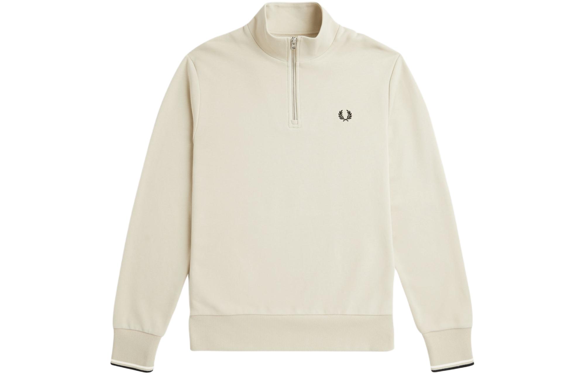 FRED PERRY Half Zip Sweatshirt Men’s Beige Laurel Logo Pullover Long Sleeve M3574-V54