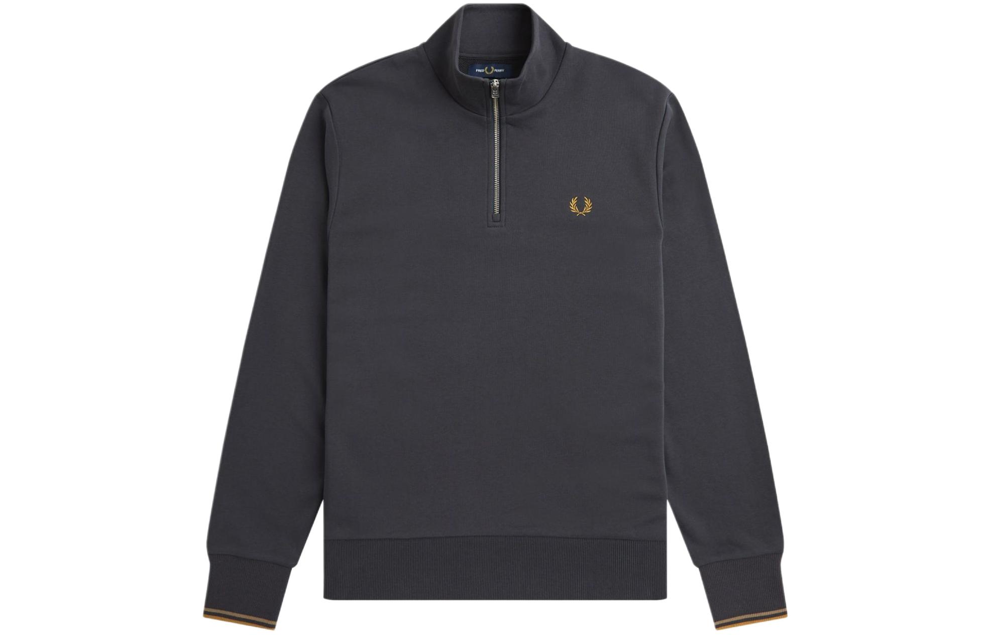 FRED PERRY Half Zip Sweatshirt Plain Laurel Logo Pullover - Dark Grey M3574-V07