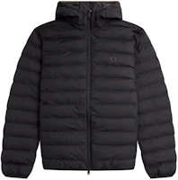 FRED PERRY Hooded Insulated Jacket Black Solid Logo Zipper Jacket Coat J4565-198 FRED PERRY Hooded Insulated Jacket Black Solid Logo Zipper Jacket Coat J4565-198