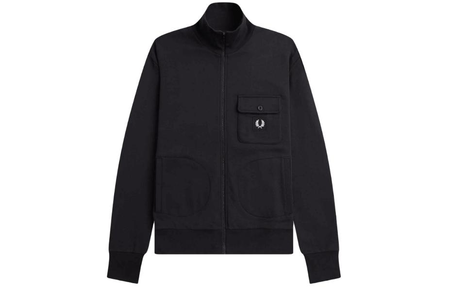 FRED PERRY Laurel Logo Embroidered Zip-Up Loose Fit Jacket Black J6807-102