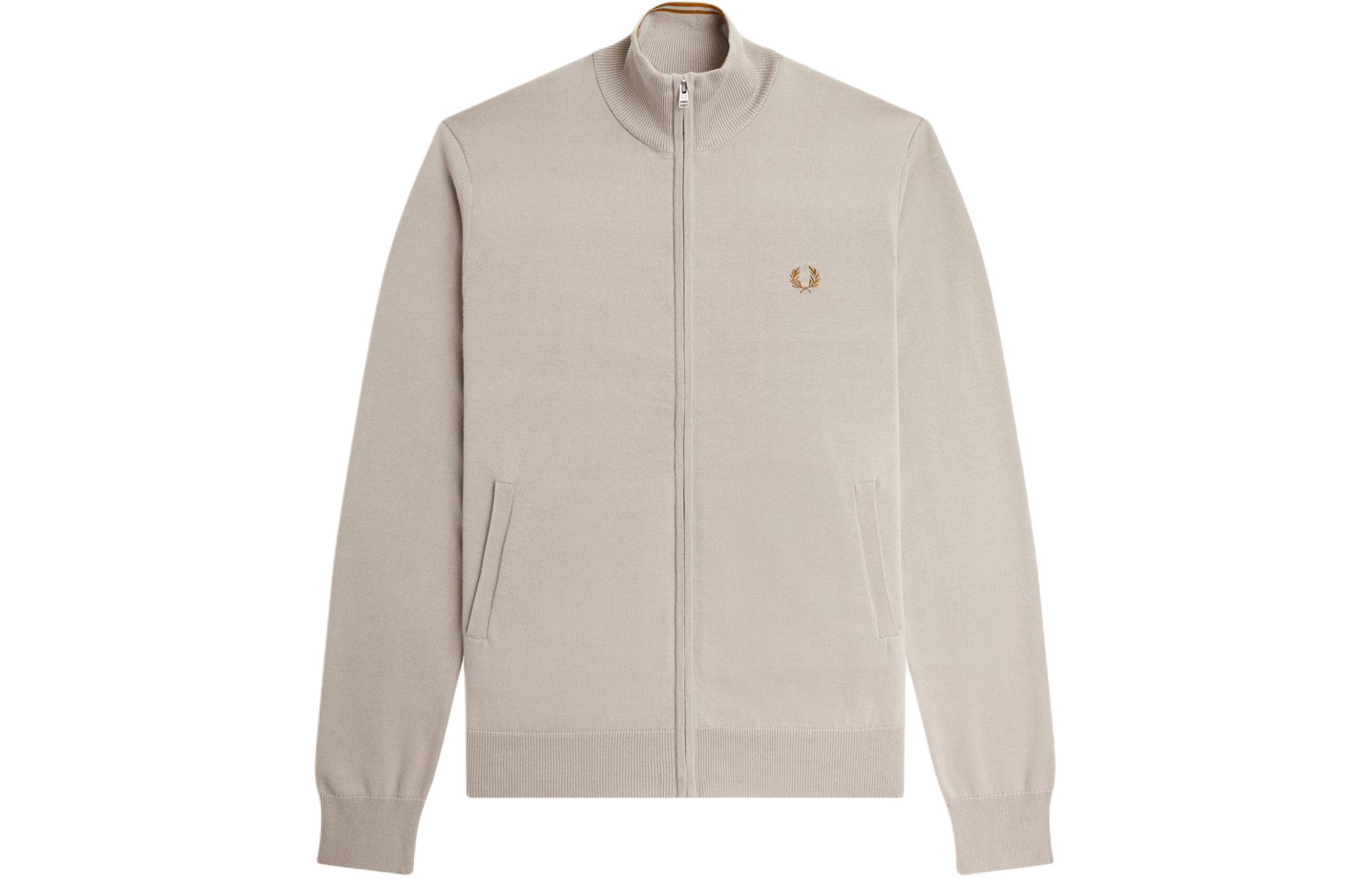 FRED PERRY Laurel Logo Embroidered Zip Jacket Beige Long Sleeve K4534-S56