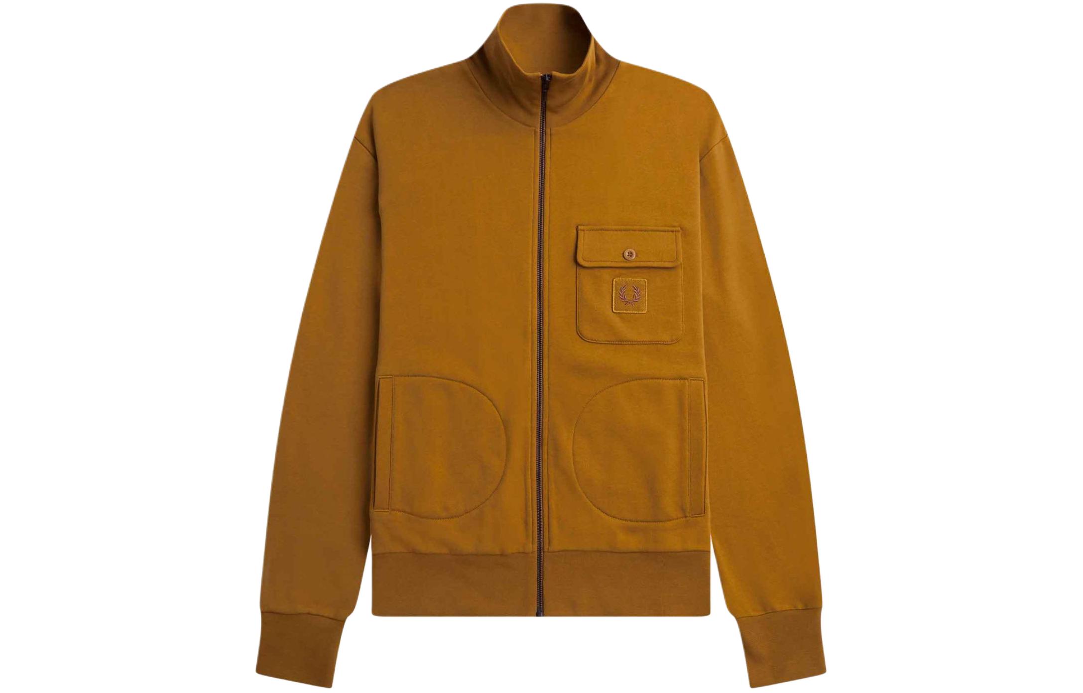 FRED PERRY Laurel Logo Funnel Neck Jacket Deep Caramel Long Sleeve J6807-644