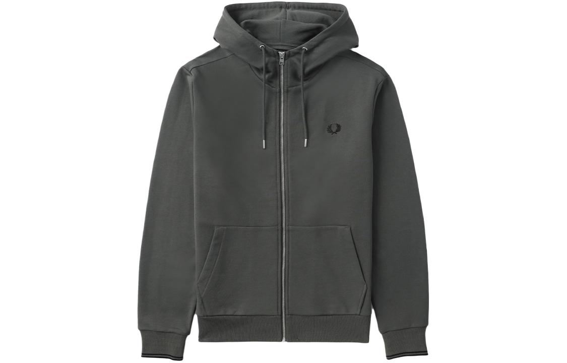 FRED PERRY Laurel Logo Green Zip-Up Sweatshirt Casual Long Sleeve. J7536-GRX